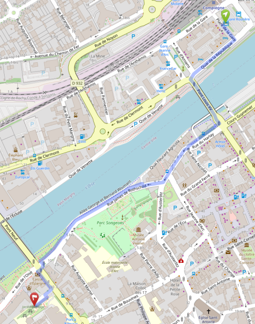 Trajet à pied depuis la gare